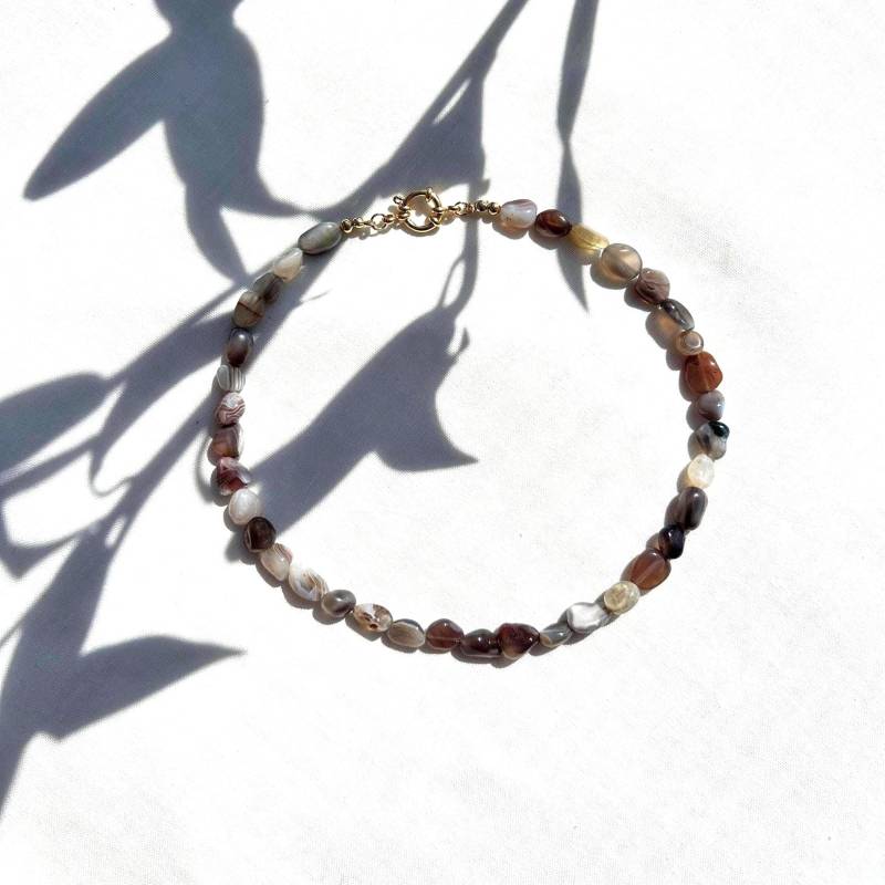 Perlenkette"Archie"-Edelsteinkette-Vergoldete Kette-Kette Aus Heilsteinen-Achat Kette-Geschenkidee Schwangere-Perlenkette-Talisman von AbrakadabraSteineDE