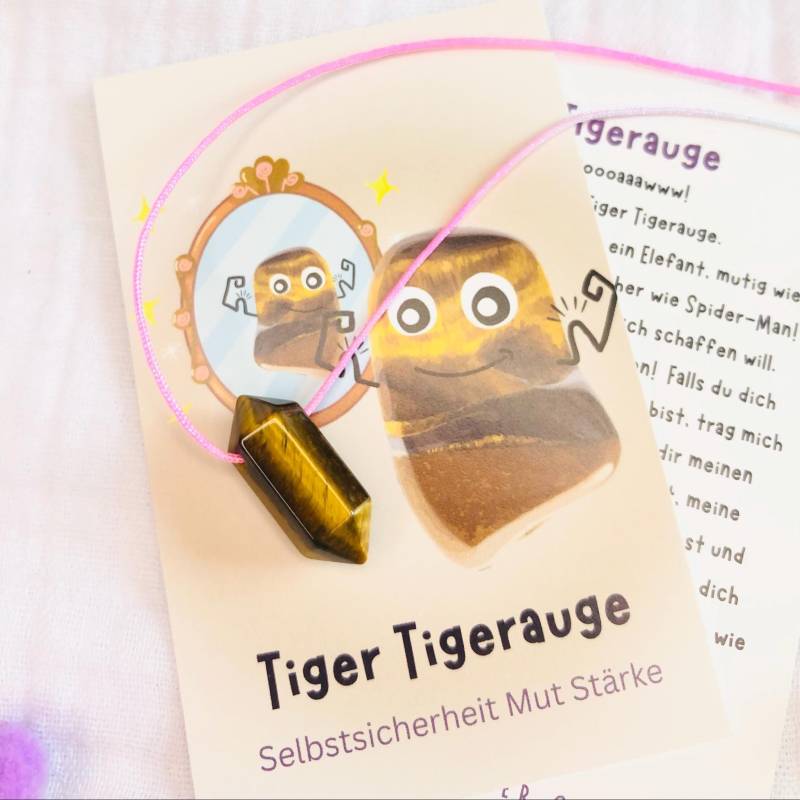 Personalisierte Doppelpyramide Edelsteinkette "Tiger Tigerauge" - Edelsteinanhänger Tigerauge-Anhänger Mutmacher Kinderkette von AbrakadabraSteineDE