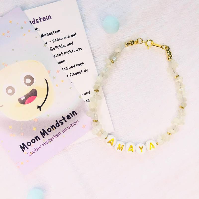 Personalisiertes Edelstein Armband "Mooni 2. Kids" - Mondsteinarmband Glücksarmband Kinderarmband- Einschulungsgeschenkidee 15cm Lang Personalisiertes Edelstein Armband "Mooni 2. Kids" - Mondsteinarmband Glücksarmband Kinderarmband- Einschulungsgeschenkidee 15cm Lang von AbrakadabraSteineDE