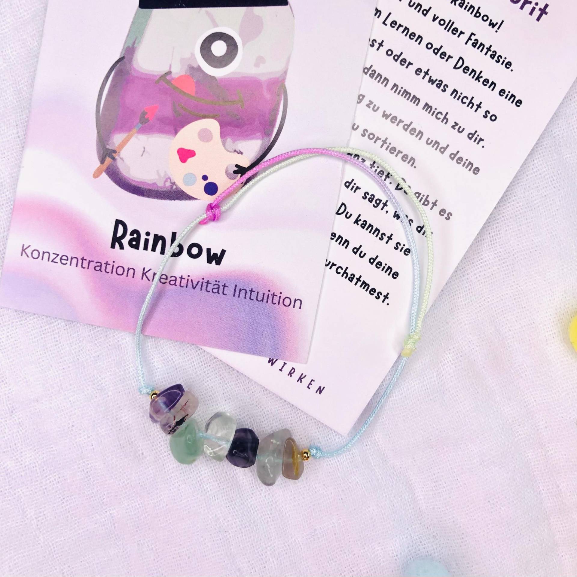 Personalisiertes Edelstein Kordelarmband "Rainbow"-Regenbogenfluorit Armband-Einschulungsgeschenke-Kinderschmuck-Talisman Armband von AbrakadabraSteineDE