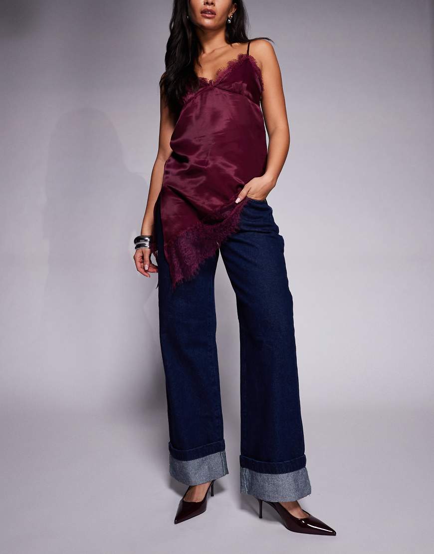 Abrand Jeans - 99 - Weite Jeans in dunkler Waschung mit niedrigem Bund und Umschlag-Marineblau von Abrand Jeans