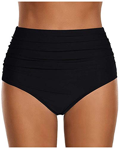 ABYOVRT Damen Bikinihosen Badebekleidungs Ruched Bikini Shorts Elastischer Bademode Hohen Taille Übergröße Brasilianisch Strandbikinis,Schwarz,L von ABYOVRT