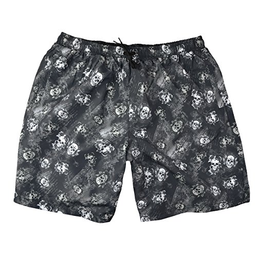 Abraxas XXL Badeshorts grau Totenkopf-Rosen-Print, Größe:4XL von Abraxas