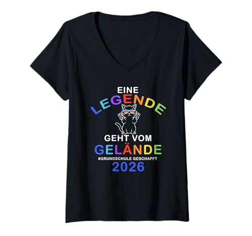 Damen Eine Legende Geht Vom Gelände Coole Katze Grundschule 2026 T-Shirt mit V-Ausschnitt von Abschied Grundschule Übergang 5. Klasse 2026