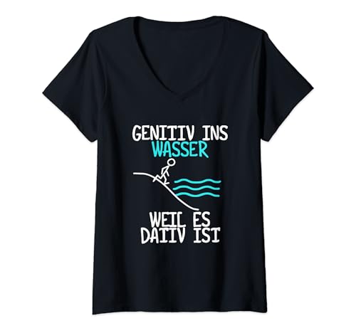 Damen Geh nie tief ins Wasser weil es Dativ ist Lehrer Geschenk T-Shirt mit V-Ausschnitt Damen Geh nie tief ins Wasser weil es Dativ ist Lehrer Geschenk T-Shirt mit V-Ausschnitt von Abschiedsgeschenk Lehrerin Lehrerbedarf Kollegen
