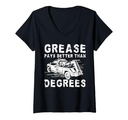 Damen Grease Pays Better Than Degrees Tow Truck Driver T-Shirt mit V-Ausschnitt Damen Grease Pays Better Than Degrees Tow Truck Driver T-Shirt mit V-Ausschnitt von Abschleppdienst Designs Abschleppfahrer Idee