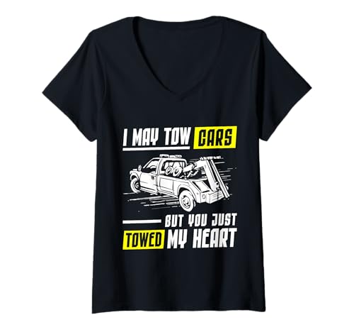 Damen I May Tow Cars But You Just Towed My Heart Tow Truck Driver T-Shirt mit V-Ausschnitt Damen I May Tow Cars But You Just Towed My Heart Tow Truck Driver T-Shirt mit V-Ausschnitt von Abschleppdienst Designs Abschleppfahrer Idee