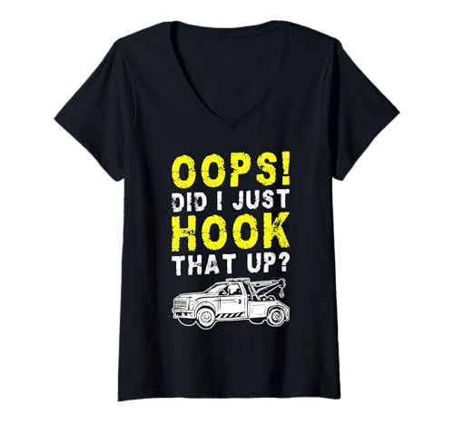 Damen Oops! Did I Just Hook That Up? Tow Truck Driver T-Shirt mit V-Ausschnitt Damen Oops! Did I Just Hook That Up? Tow Truck Driver T-Shirt mit V-Ausschnitt von Abschleppdienst Designs Abschleppfahrer Idee