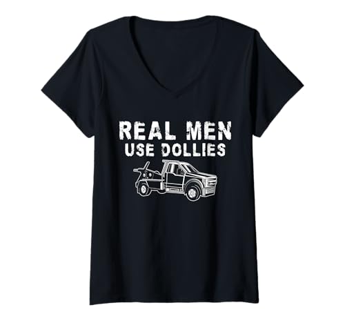 Damen Real Men Use Dollies Tow Truck Driver T-Shirt mit V-Ausschnitt Damen Real Men Use Dollies Tow Truck Driver T-Shirt mit V-Ausschnitt von Abschleppdienst Designs Abschleppfahrer Idee