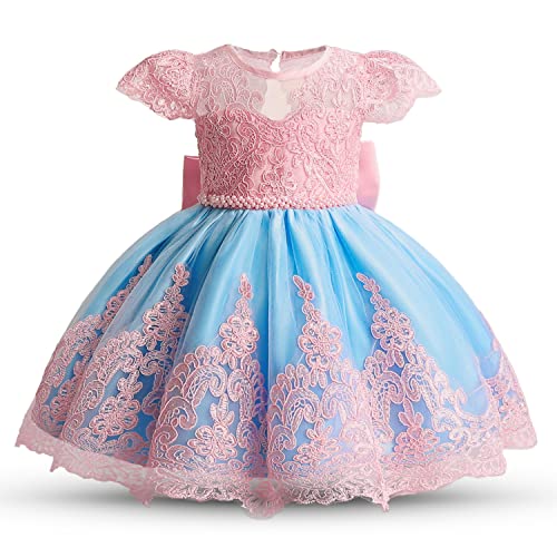 Absead Baby Mädchen Bowknot Tutu Kleid für Kleinkind Taufe Blumenmädchen Hochzeit Geburtstag Party KleidGröße 100(3 Jahre, 025 Rosa+Blau) von Absead