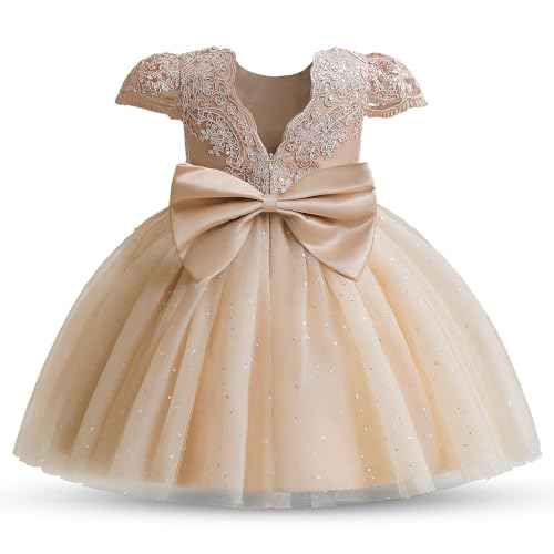 Absead Baby Mädchen Kleid Blumenmädchen Pailletten Spitzenkleider Prinzessin Ballettröckchen Festzug PartykleidGröße 120(5 Jahre, 007 Champagner) von Absead