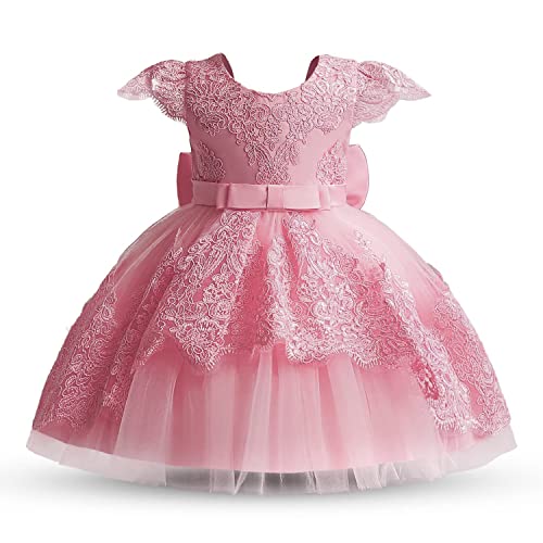 Absead Baby Mädchen Kleid Blumenmädchen Spitzenkleider Prinzessin Ballettröckchen Festzug PartykleidGröße 100(3 Jahre, 015 Rosa) von Absead