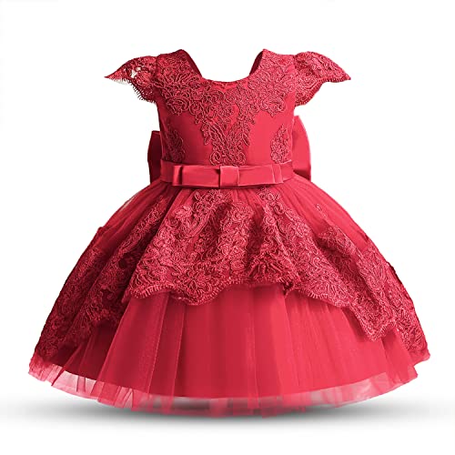 Absead Baby Mädchen Kleid Blumenmädchen Spitzenkleider Prinzessin Ballettröckchen Festzug PartykleidGröße 100(3 Jahre, 015 Rot) von Absead