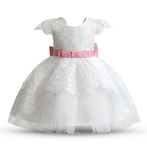 Absead Baby Mädchen Kleid Blumenmädchen Spitzenkleider Prinzessin Ballettröckchen Festzug PartykleidGröße 80(12 Monate, 015 weiß) von Absead