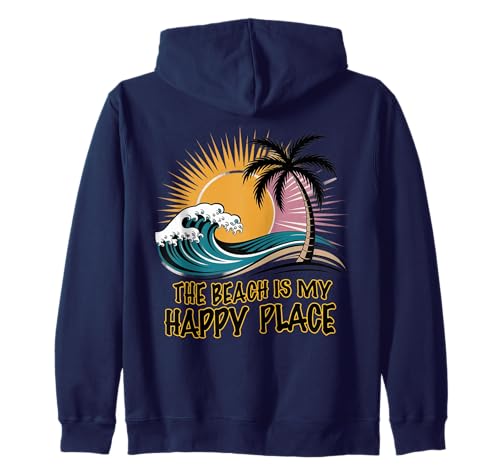 Strandhemd Damen The Beach is My Happy Place Casual Sommer Kapuzenjacke von Absolute Awesome Beach Vibes