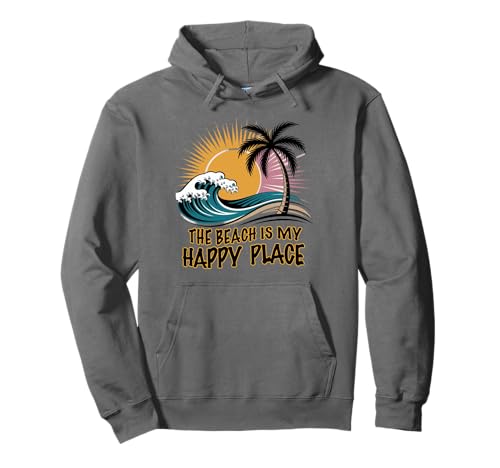 Strandhemd Damen The Beach is My Happy Place Casual Sommer Pullover Hoodie von Absolute Awesome Beach Vibes