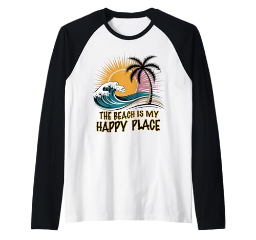 Strandhemd Damen The Beach is My Happy Place Casual Sommer Raglan von Absolute Awesome Beach Vibes