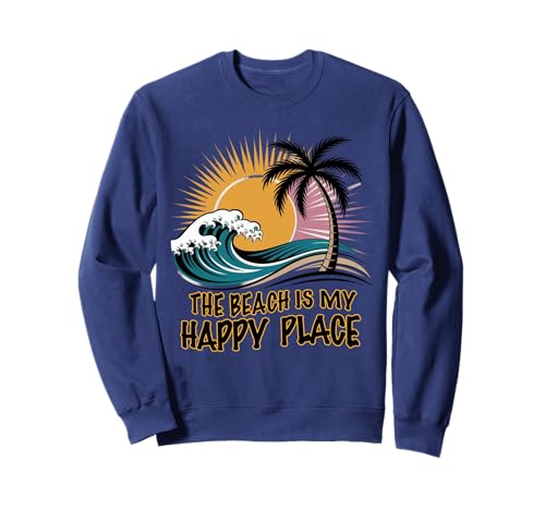 Strandhemd Damen The Beach is My Happy Place Casual Sommer Sweatshirt von Absolute Awesome Beach Vibes