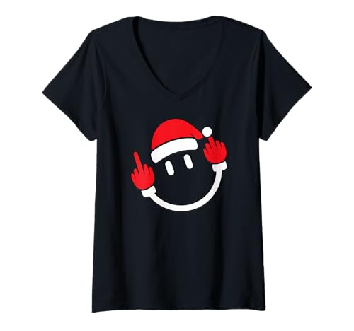 Damen Santa Mittelfinger Flip Off | Christmas Profanity Xmas T-Shirt mit V-Ausschnitt Damen Santa Mittelfinger Flip Off | Christmas Profanity Xmas T-Shirt mit V-Ausschnitt von Absolute Awesome Merry Christmas Vibes