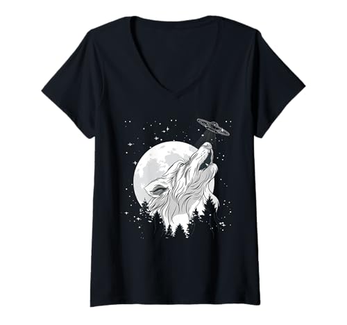 Damen Wolf im Mondlicht T-Shirt – cooler großer Wolf heulend T-Shirt mit V-Ausschnitt Damen Wolf im Mondlicht T-Shirt – cooler großer Wolf heulend T-Shirt mit V-Ausschnitt von Absolute Awesome Vibes sacred journey