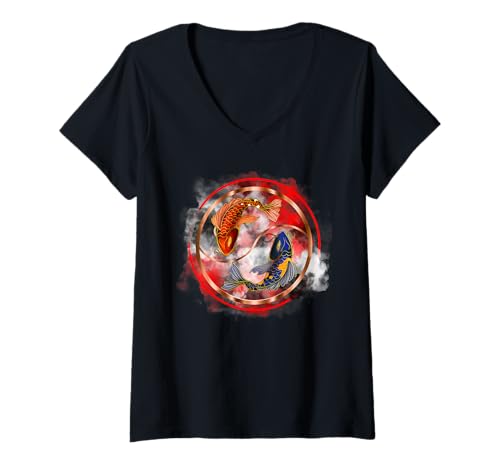 Damen Yin Yang Koi Fisch Balance Feng Shui Grafik Geschenk Yin Yang T-Shirt mit V-Ausschnitt Damen Yin Yang Koi Fisch Balance Feng Shui Grafik Geschenk Yin Yang T-Shirt mit V-Ausschnitt von Absolute Awesome Vibes