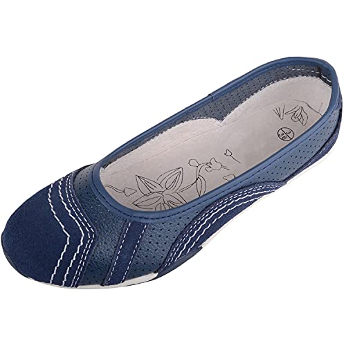 ABSOLUTE FOOTWEAR Damen Ballerina-Schuhe aus echtem Leder, Navy, 38 EU von ABSOLUTE FOOTWEAR