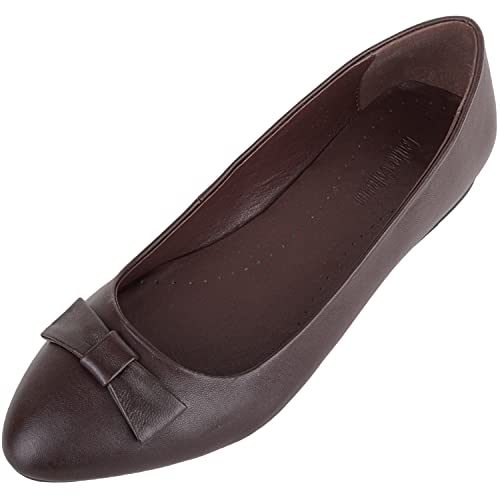 ABSOLUTE FOOTWEAR Damen-Schlupfschuhe aus echtem Leder, formell, elegant, für Arbeit, Schule, Anzug, Ballerina-Stil, Dunkelbraun, 37 EU von ABSOLUTE FOOTWEAR