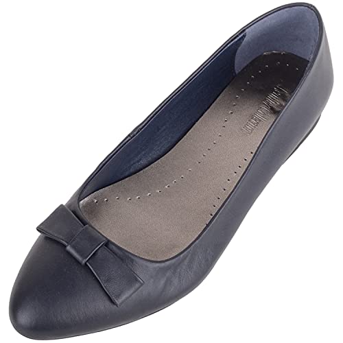 ABSOLUTE FOOTWEAR Damen-Schlupfschuhe aus echtem Leder, formell, elegant, für Arbeit, Schule, Anzug, Ballerina-Stil, Navy, 38 EU von ABSOLUTE FOOTWEAR