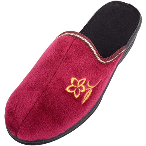 Absolute Footwear Damen Slipper mit Blumenmuster, Rot - burgunderfarben - Größe: 38 EU von Absolute Footwear