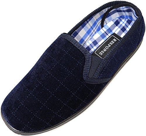 ABSOLUTE FOOTWEAR Weiche Velours-Hausschuhe für Herren mit Doppelzwickel und kariertem Design, navy, 45 EU von ABSOLUTE FOOTWEAR