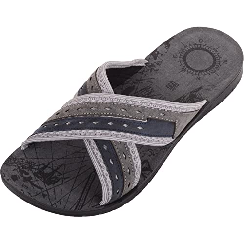 Absolute Footwear Herren Herren Sommer Urlaub Slip On Cross Over Two Toned Beach Pool Sliders Sandalen, grau, 42 2/3 EU von ABSOLUTE FOOTWEAR