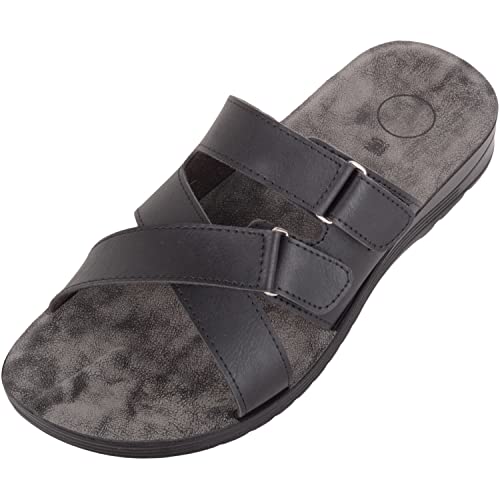 Absolute Footwear Herren-Sandalen zum Hineinschlüpfen aus Kunstleder, Schnalle, Sommer, Urlaub, Strand, Sandalen, Schwarz , 42 1/3 EU von ABSOLUTE FOOTWEAR