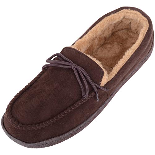 Absolute Footwear Herren Slipper Mokassin-Stil mit Fleecefutter und Schnürdesign, Braun - braun - Größe: 46 EU von ABSOLUTE FOOTWEAR