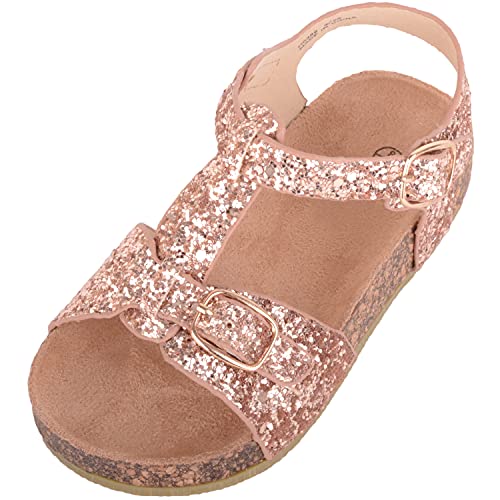 ABSOLUTE FOOTWEAR Kinder Mädchen Sommer Urlaub Glitzer glitzernde Sandalen Schuhe mit Schnallenverschluss, Gold - Rose Gold - Größe: 20 EU von ABSOLUTE FOOTWEAR