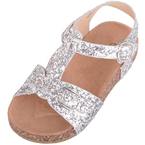 ABSOLUTE FOOTWEAR Kinder Mädchen Sommer Urlaub Glitzer glitzernde Sandalen Schuhe mit Schnallenverschluss, Silber - silber - Größe: 24 EU von ABSOLUTE FOOTWEAR