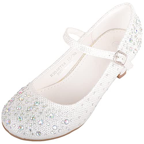 ABSOLUTE FOOTWEAR Kinder-Schuhe mit glitzernden Strasssteinen, für Hochzeit, Party, Pagent, mit Absatz, weiß, 27 EU von ABSOLUTE FOOTWEAR