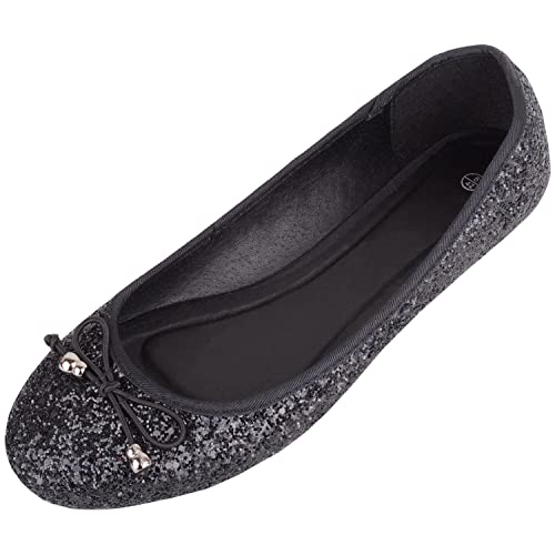 Damen-Pumps zum Hineinschlüpfen, lässig, Party, glitzernd, Ballerina-Stil, Schwarz , 38 EU von ABSOLUTE FOOTWEAR