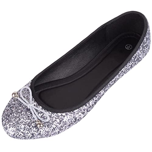 Damen-Pumps zum Hineinschlüpfen, lässig, Party, glitzernd, Ballerina-Stil, zinnfarben, 37 EU von ABSOLUTE FOOTWEAR