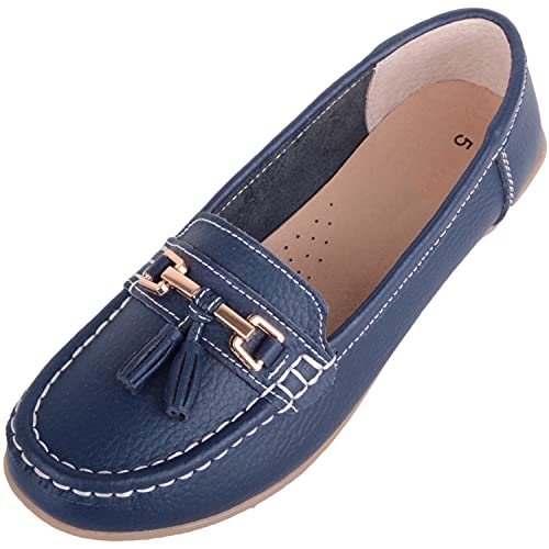 Damen Schlupfschuhe Leder Loafer/Deck/Bootsschuhe/Sandalen, Blau - dunkelblau - Größe: 40 EU von ABSOLUTE FOOTWEAR