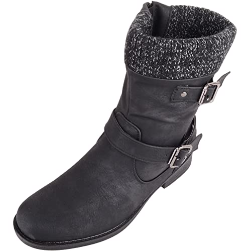 Damen-Stiefel aus Kunstleder, zum Reinschlüpfen, für den Winter, Outdoor, Wanderschuhe, Freizeitstiefel, Schwarz , 41 EU von ABSOLUTE FOOTWEAR