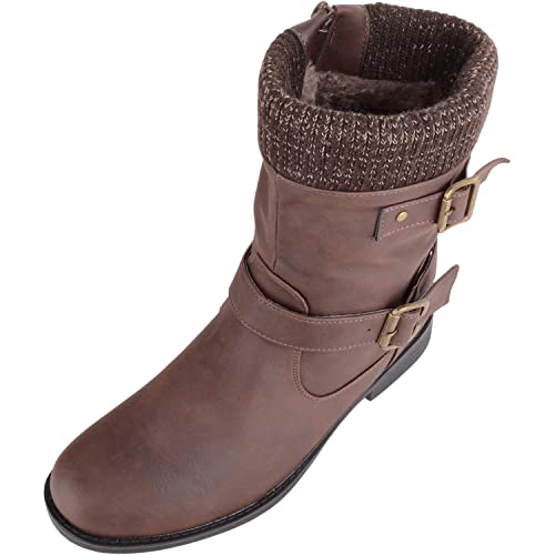 Damen-Stiefel aus Kunstleder, zum Reinschlüpfen, für den Winter, Outdoor, Wanderschuhe, Freizeitstiefel, braun, 39 EU von ABSOLUTE FOOTWEAR