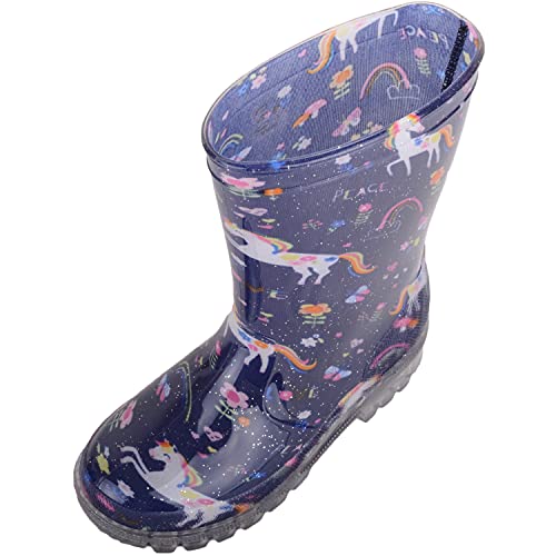 Gummistiefel für Kinder und Mädchen, zum Reinschlüpfen, mit blinkender Sohle, für Regen und Winter, mit Einhorn-Motiv, Blau - navy - Größe: 27 EU von ABSOLUTE FOOTWEAR