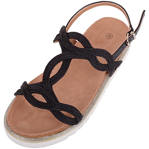 ABSOLUTE FOOTWEAR Kinder/Kinder/Mädchen Slipper, Gladiator-Stil, Sommer, Urlaub, Riemchensandalen, Schwarz , 38/38.5 EU von ABSOLUTE FOOTWEAR