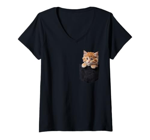 Damen Süßes Kätzchen in Einer schwarzen Tasche T-Shirt mit V-Ausschnitt Damen Süßes Kätzchen in Einer schwarzen Tasche T-Shirt mit V-Ausschnitt von Abstract Cat