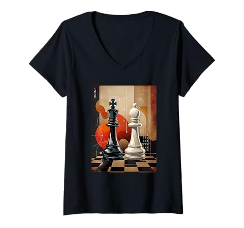 Damen Abstraktes Schachkönig und Bischof künstlerisches modernes Brettspiel T-Shirt mit V-Ausschnitt Damen Abstraktes Schachkönig und Bischof künstlerisches modernes Brettspiel T-Shirt mit V-Ausschnitt von Abstract Chess King And Bishop Artistic Modern