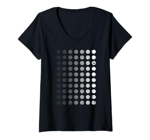Damen Geometric Circle Solid Transparent Geometry Grid Distressed T-Shirt mit V-Ausschnitt von Abstract Geometric Shapes Art Design Collection