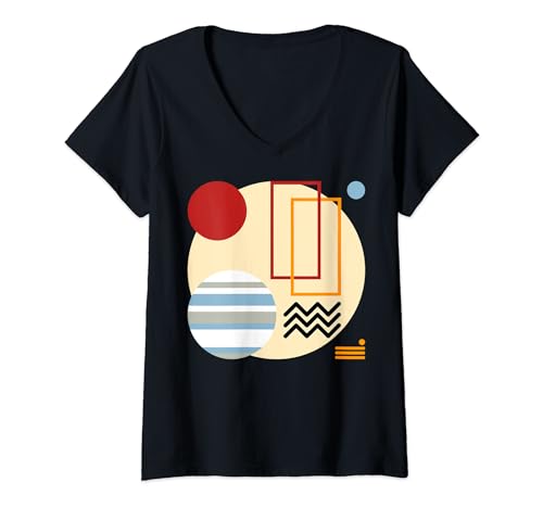 Damen Abstrakte Kunst einfache geometrische Formen minimalistische Kunst T-Shirt mit V-Ausschnitt Damen Abstrakte Kunst einfache geometrische Formen minimalistische Kunst T-Shirt mit V-Ausschnitt von Abstract Geometric Symphony