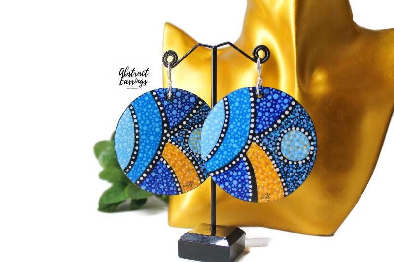 Blue Moon Ohrringe Abstrakte Handgemalte Pointillismus Kunst von AbstractEarrings