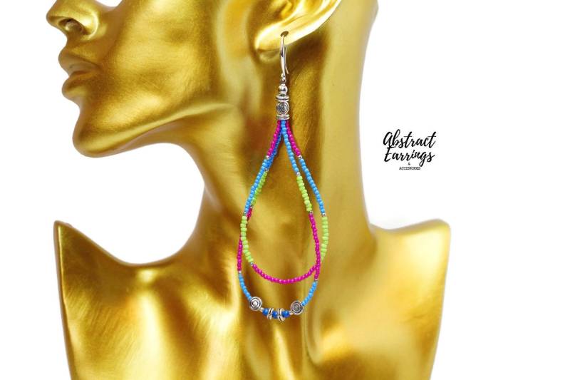 Boho Teardrop Perlen Ohrringe Sterling Silber Haken, Bunte Rocailles von AbstractEarrings