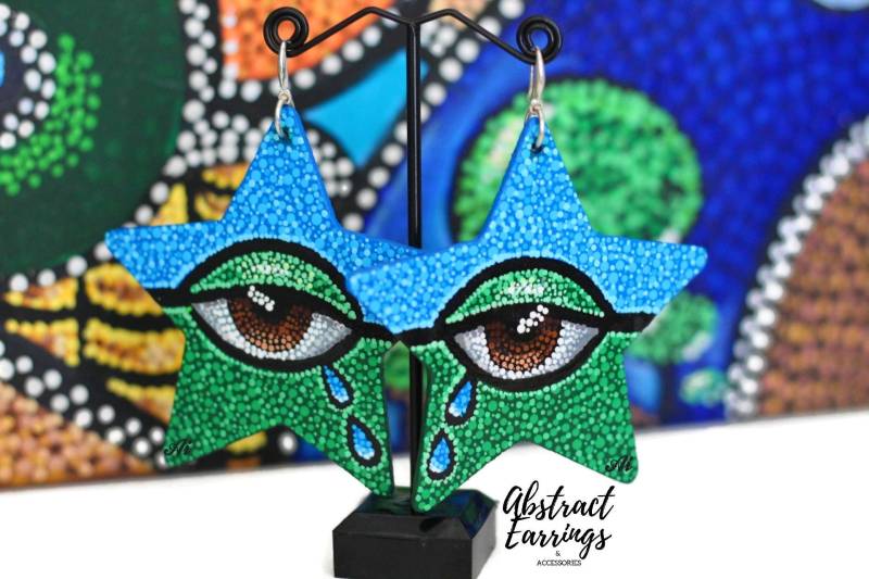 Jumbo Handbemalte Sternohrringe Abstrakte Auge-Kunst-Ohrringe von AbstractEarrings